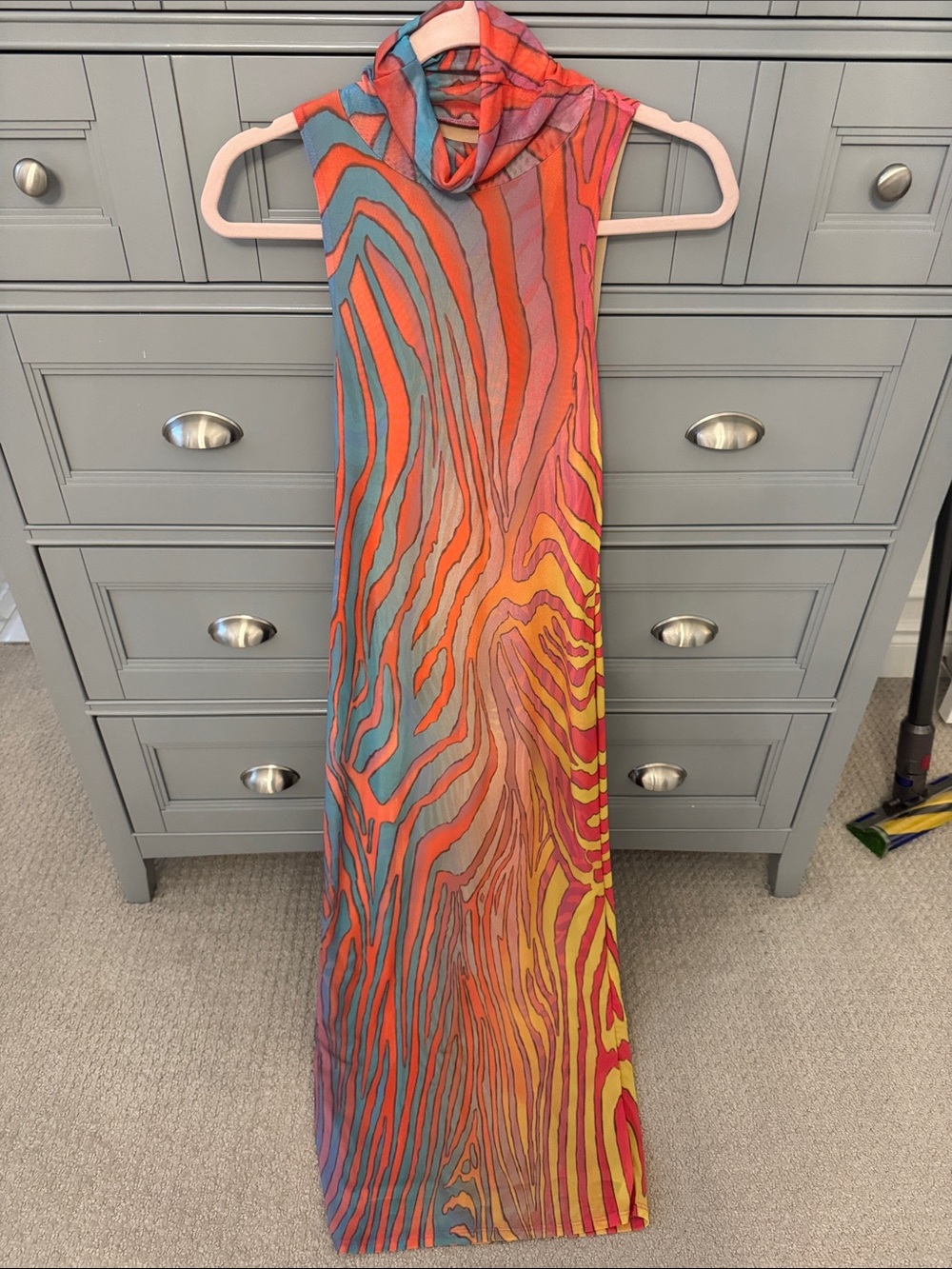 AFRM Multicolor Zebra-Print Maxi Dress — Coral, Teal, Yellow